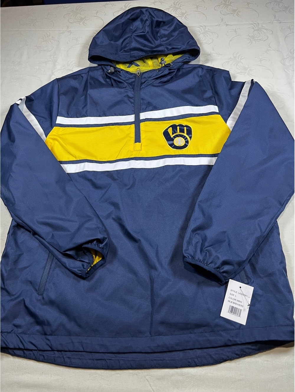 NEW Milwaukee Brewers 1/2 Zip Genuine Merchandise Blue Windbreaker Size Large